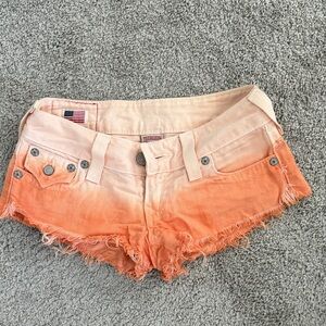 True Religion Peach to Orange Ombre Denim Cutoff Shorts